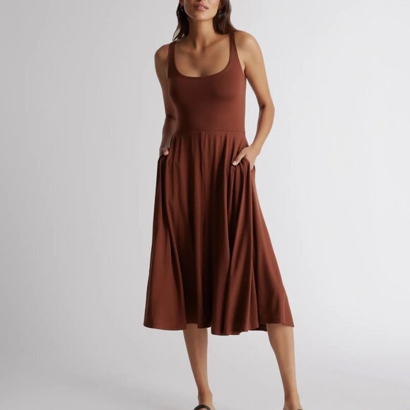 Quince Tencel Jersey Fit & Flare Midi Dress, Brown, NWT (M) - Picture 1 of 7
